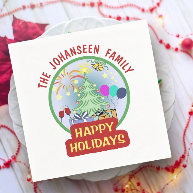 Happy Holidays Colourful Bold Typography Watercolo Napkin (Creator Uploaded)