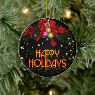 Happy Holidays colourful Ceramic Tree Decoration