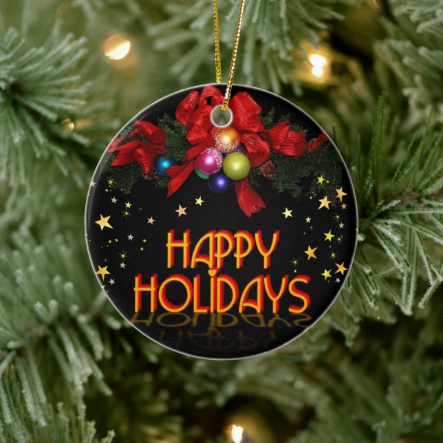 Happy Holidays colourful Ceramic Tree Decoration (Tree)