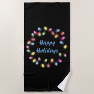 Happy Holidays Colourful & Festive Christmas Light Beach Towel