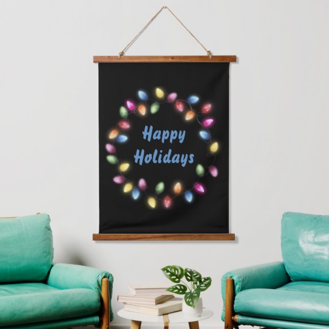 Happy Holidays Colourful & Festive Christmas Light Hanging Tapestry (Living Room)