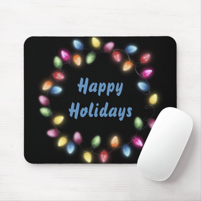 Happy Holidays Colourful & Festive Christmas Light Mouse Mat (With Mouse)