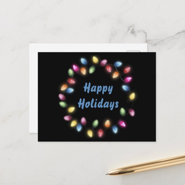 Happy Holidays Colourful & Festive Christmas Light Postcard (Front/Back In Situ)