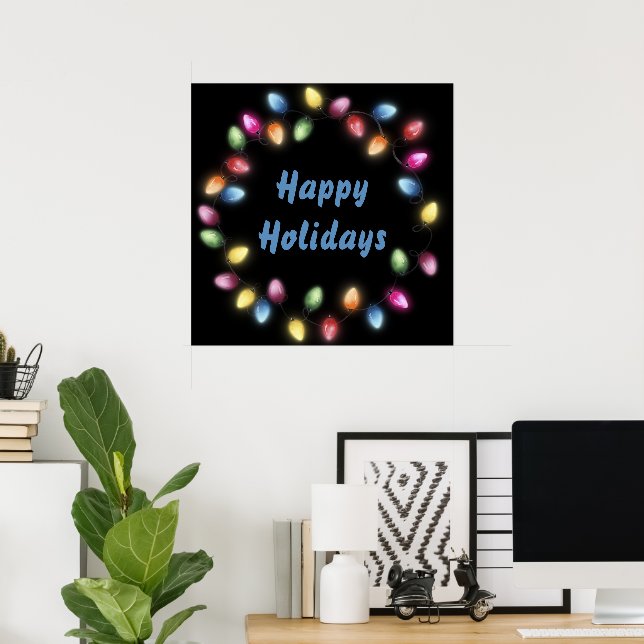 Happy Holidays Colourful & Festive Christmas Light Poster (Home Office)