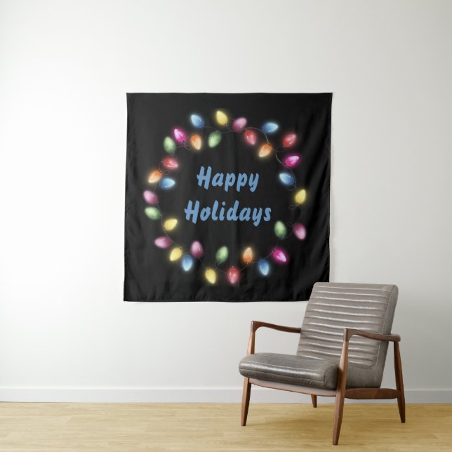 Happy Holidays Colourful & Festive Christmas Light Tapestry (In Situ)