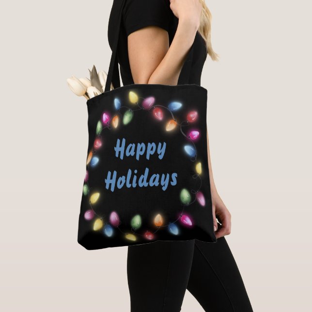 Happy Holidays Colourful & Festive Christmas Light Tote Bag (Close Up)