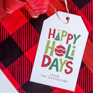 Happy holidays colourful gift tag