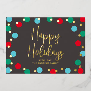 Happy Holidays Colourful Gold Foil Holiday Card