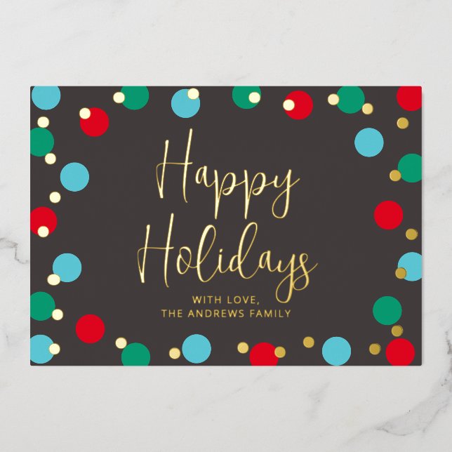 Happy Holidays Colourful Gold Foil Holiday Card (Front)