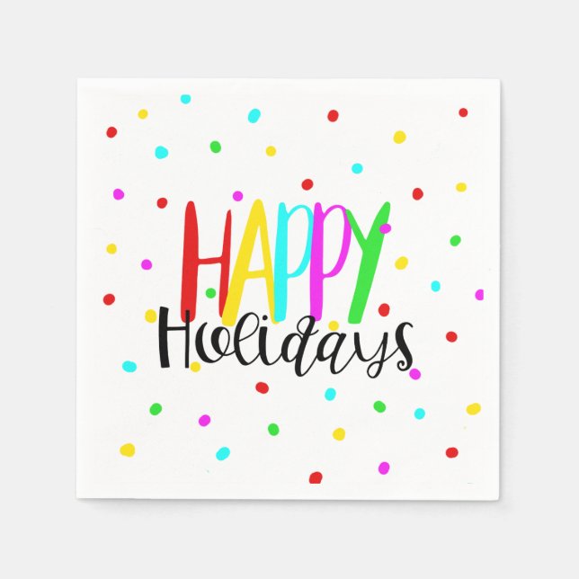 Happy Holidays Colourful Holiday Dots Party Napkin (Front)