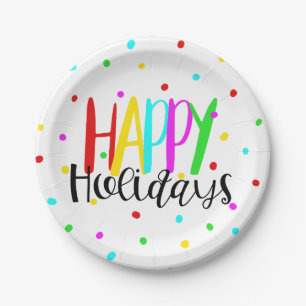 Happy Holidays Colourful Holiday Dots Party Paper Plate