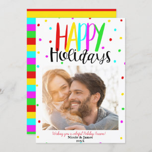 Happy Holidays Colourful Holiday Dots Photo Invitation