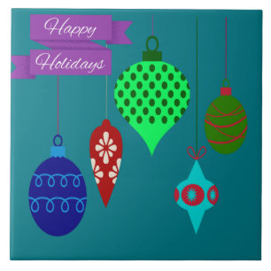 Happy Holidays Colourful Ornaments Serene Turquois Tile