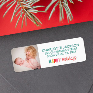 Happy Holidays colourful photo return address