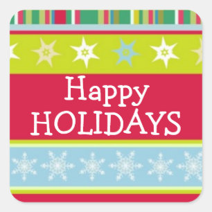 Happy Holidays colourful square christmas stickers