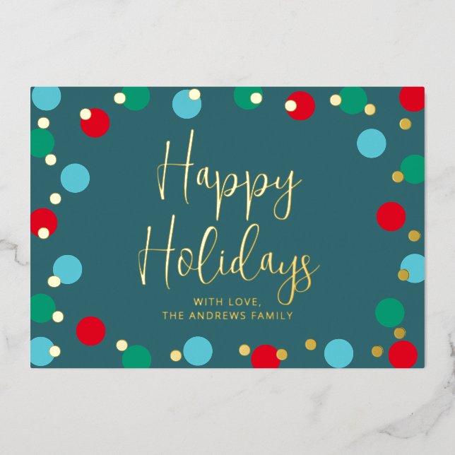 Happy Holidays Colourful Teal Gold Foil Holiday Card (Front)