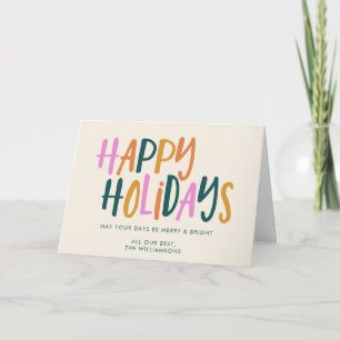 Happy Holidays Colourful Typography Personalised Card