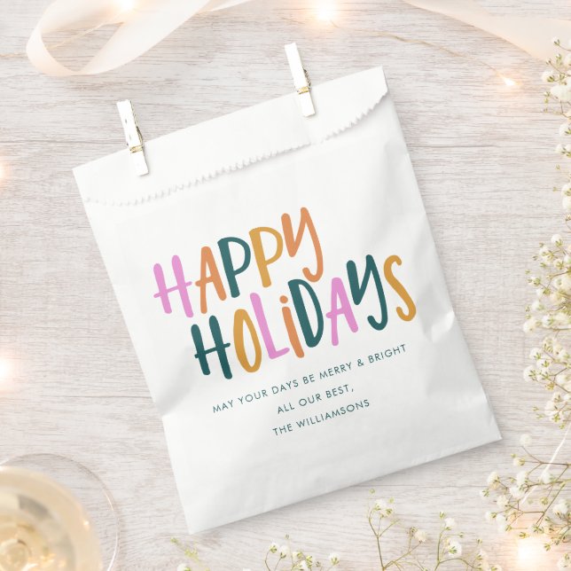 Happy Holidays Colourful Typography Personalised Favour Bags (Clipped)