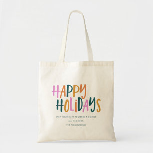 Happy Holidays Colourful Typography Personalised Tote Bag
