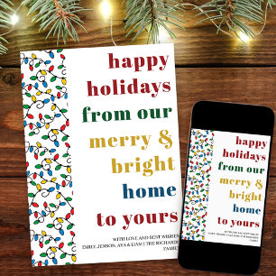 Happy Holidays Colourful Typography String Lights Holiday Card
