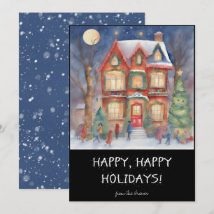 Happy Holidays Colourful Winter Shopping Scene Holiday Card