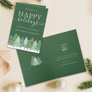 Happy Holidays Company Logo Christmas Woodland Holiday Card