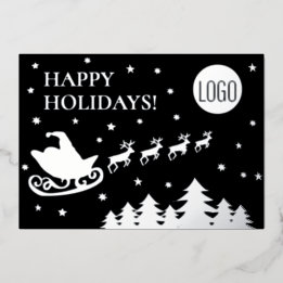 Happy Holidays Company Logo Santa sleigh  Foil Holiday Card