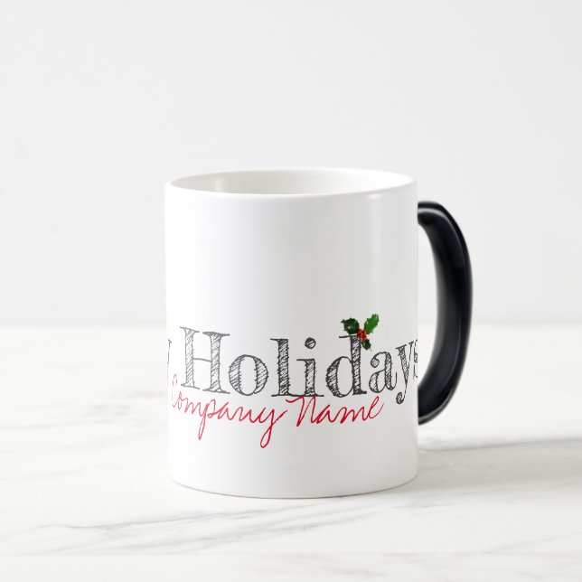Happy Holidays Company Name Holly Office Fun Magic Mug (Front Right)