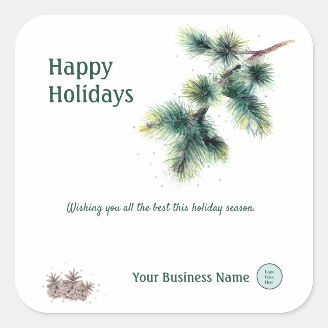 Happy Holidays Conifer Your Business Name Logo  Square Sticker (Front)