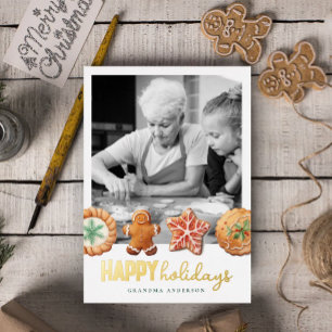 Happy Holidays Cookies Baking Photo Foil Card