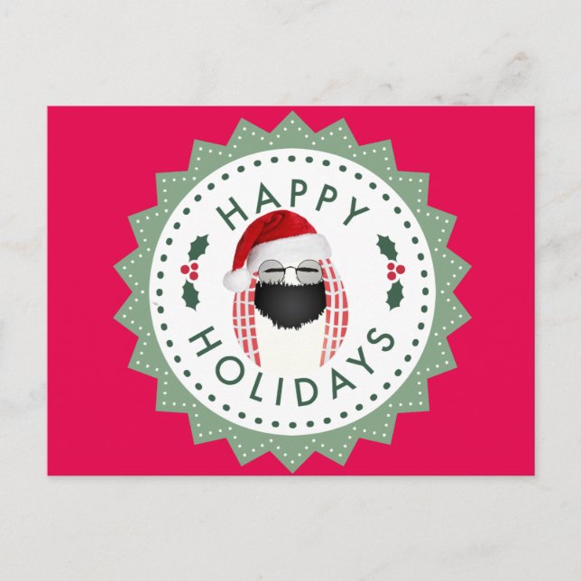 Happy Holidays Cool Mr. Egg Christmas card red (Front)