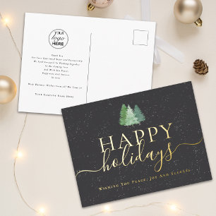 Happy Holidays Corporate Logo Christmas Trees Foil Holiday Postcard