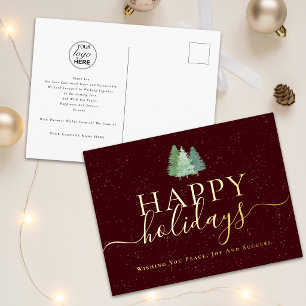 Happy Holidays Corporate Logo Christmas Trees Gold Foil Holiday Postcard