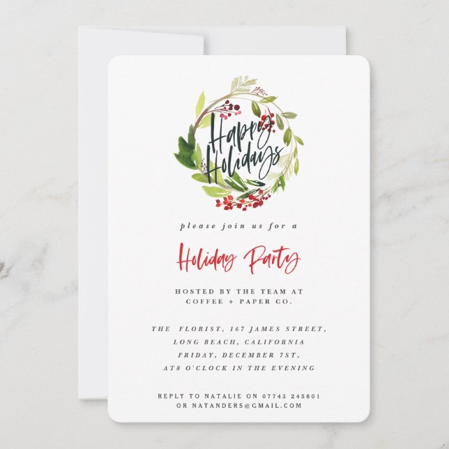 Happy Holidays corporate party invitation. Holiday Card (Front)