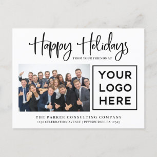 Happy Holidays   Corporate Photo and Your Logo Holiday Postcard