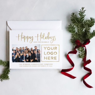 Happy Holidays Corporate Photo and Your Logo Holiday Postcard