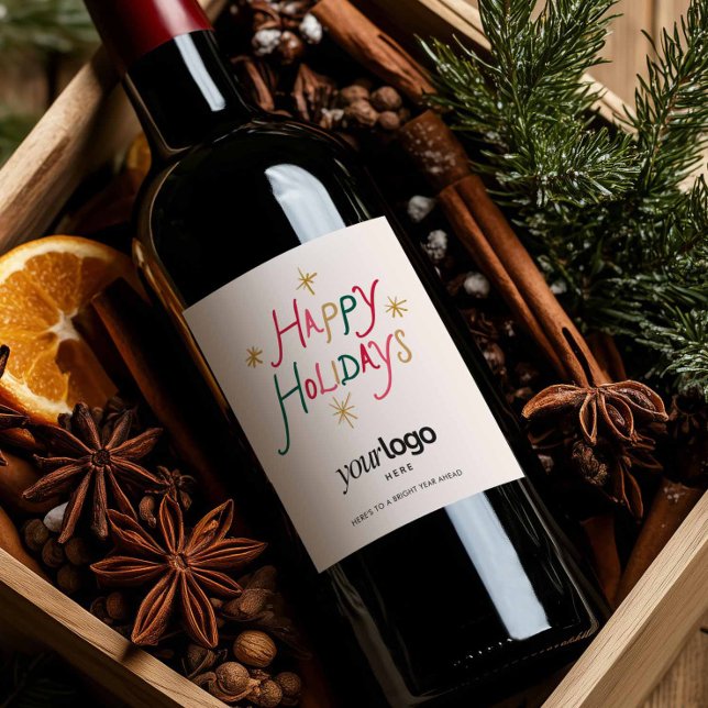 Happy Holidays Corporate Wine Bottle Label (Custom Corporate Holiday Wine Label Gift)