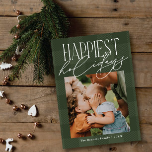 Happy Holidays Cosy Buffalo Check One Photo Holiday Card
