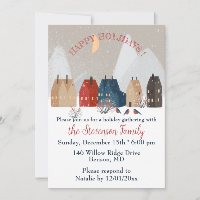  Happy Holidays Country Primitive Village Invite   (Front)