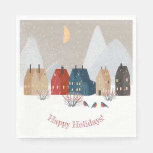 Happy Holidays Country Primitive Village Winter   Napkin