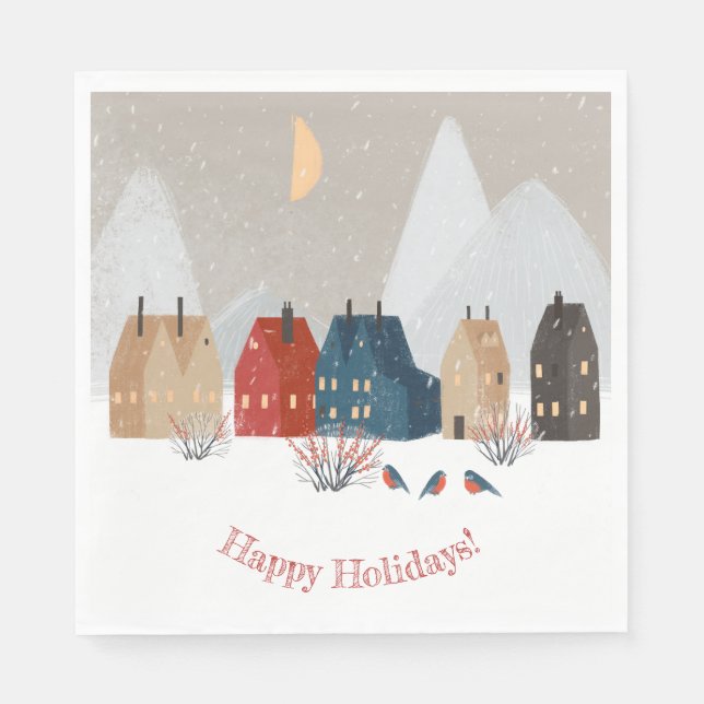 Happy Holidays Country Primitive Village Winter   Napkin (Front)
