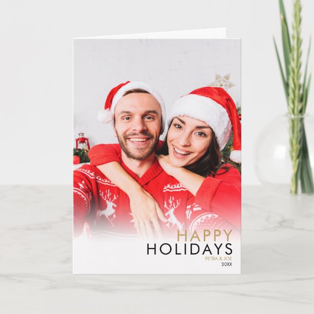 Happy Holidays Couples Photo Modern Christmas Holiday Card (Front)
