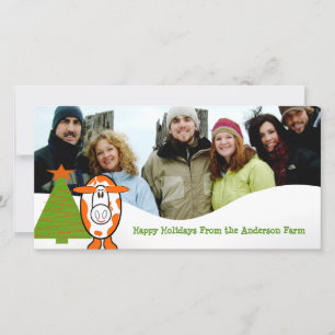 Happy Holidays Cow Dairy Farm Family Photo Card