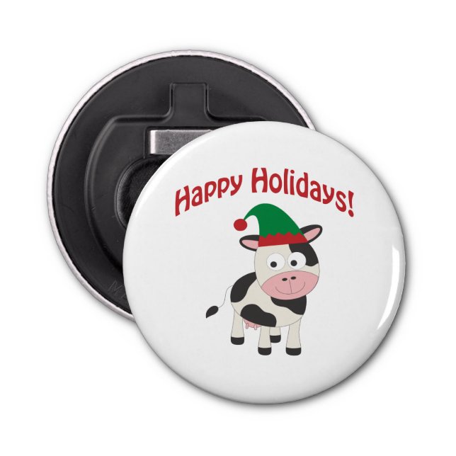 Happy Holidays! Cow Elf Bottle Opener (Front)