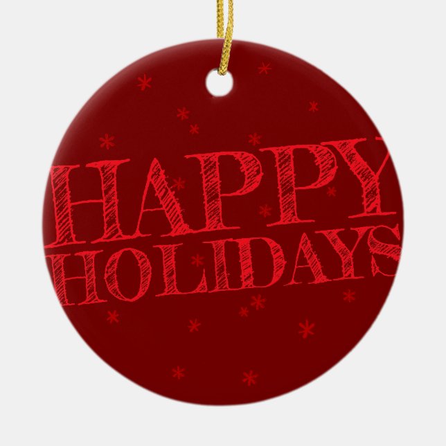 Happy Holidays Crayon Christmas Ceramic Tree Decoration (Front)