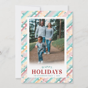 Happy Holidays Crossed Diagonal Stripes Photo Holiday Card