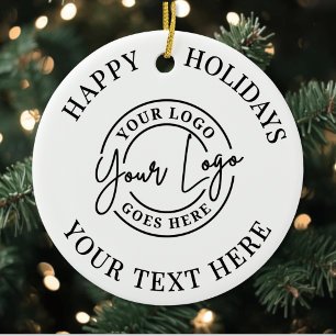 Happy Holidays Custom Business Logo Ceramic Tree Decoration
