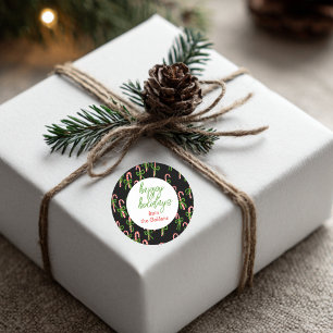 HAPPY HOLIDAYS Custom Candy Canes Xmas Cute Classic Round Sticker