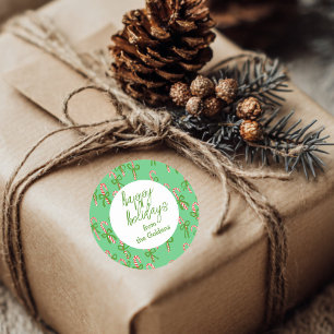 HAPPY HOLIDAYS Custom Candy Canes Xmas Cute Classic Round Sticker