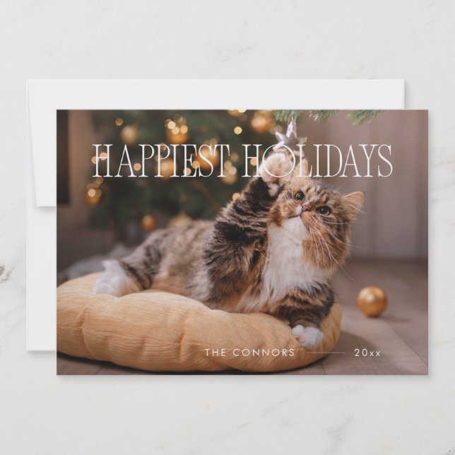 Happy Holidays Custom Christmas Cat Cute Holiday Card (Front)